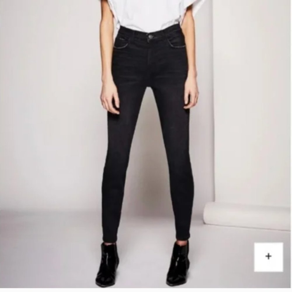 Revolve Current Elliott The High Waist Stiletto Raw Hem Jeans Jet Black Size 26